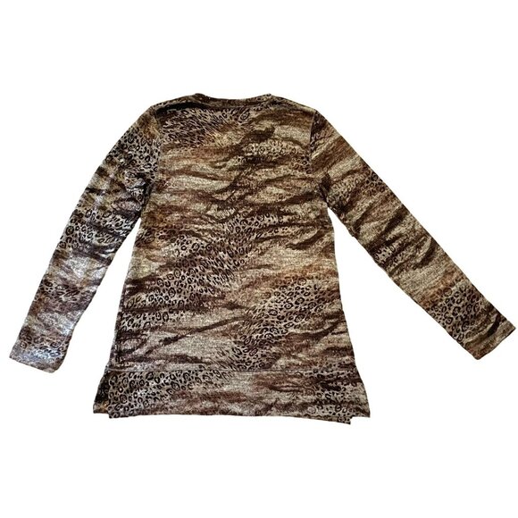 David Cline Womens Sweater Size M Animal Print Long Sleeve Fallcore Brown Tan - Picture 3 of 11